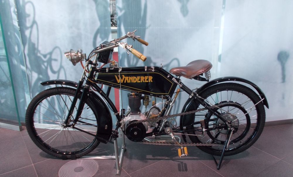 A 1914 Wanderer motorcycle with 2hp at Audi Museum.