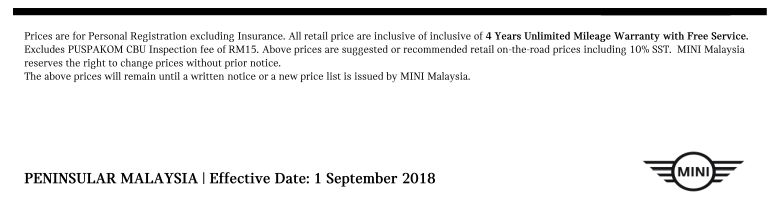 Car Prices From Sept 1 2018 Carsifu