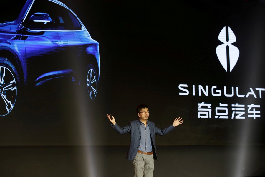 FILE PHOTO: Singulato's co-founder and CEO Shen Haiyin attends the launching ceremony of electric SUV Singulato iS6 in Beijing, China April 13, 2017. REUTERS/Jason Lee/File Photo