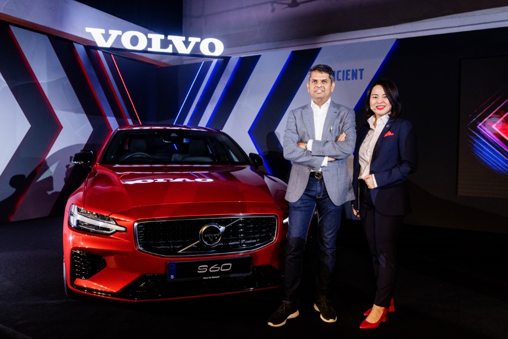 Volvo Car Malaysia managing director Nalin Jain (left) and product manager Sharon Wong launching the Volvo S60 T8 R Design in Kuala Lumpur.