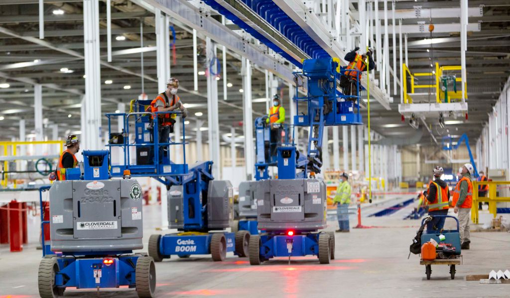 Renovations and new construction continue at General Motors Factory ZERO Wednesday, March 17, 2021, in Detroit, Michigan. GM is investing $2.2 billion to convert the former Detroit-Hamtramck Assembly plant into its first fully dedicated electric vehicle assembly facility. (Photo by Jeffrey Sauger for General Motors)