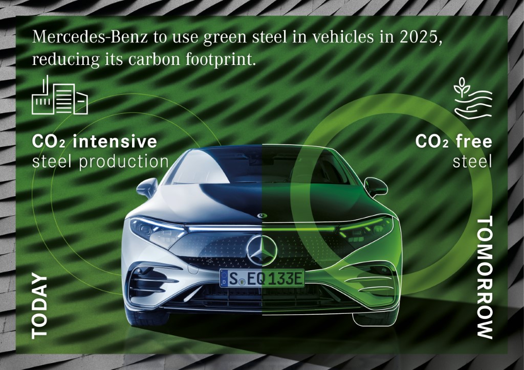 Mercedes-Benz bringt ab 2025 Fahrzeuge mit grünem Stahl auf den Markt und senkt damit seinen CO2 Fußabdruck Mercedes-Benz to use green steel in vehicles in 2025, reducing its carbon footprint