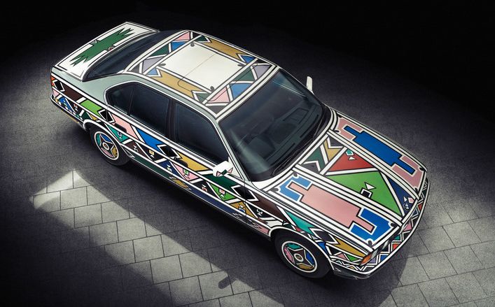 South African artist Esther Mahlangu created her art based on traditional geometric patterns on the BMW 525i.