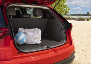 Rear cargo area with hatchback open.